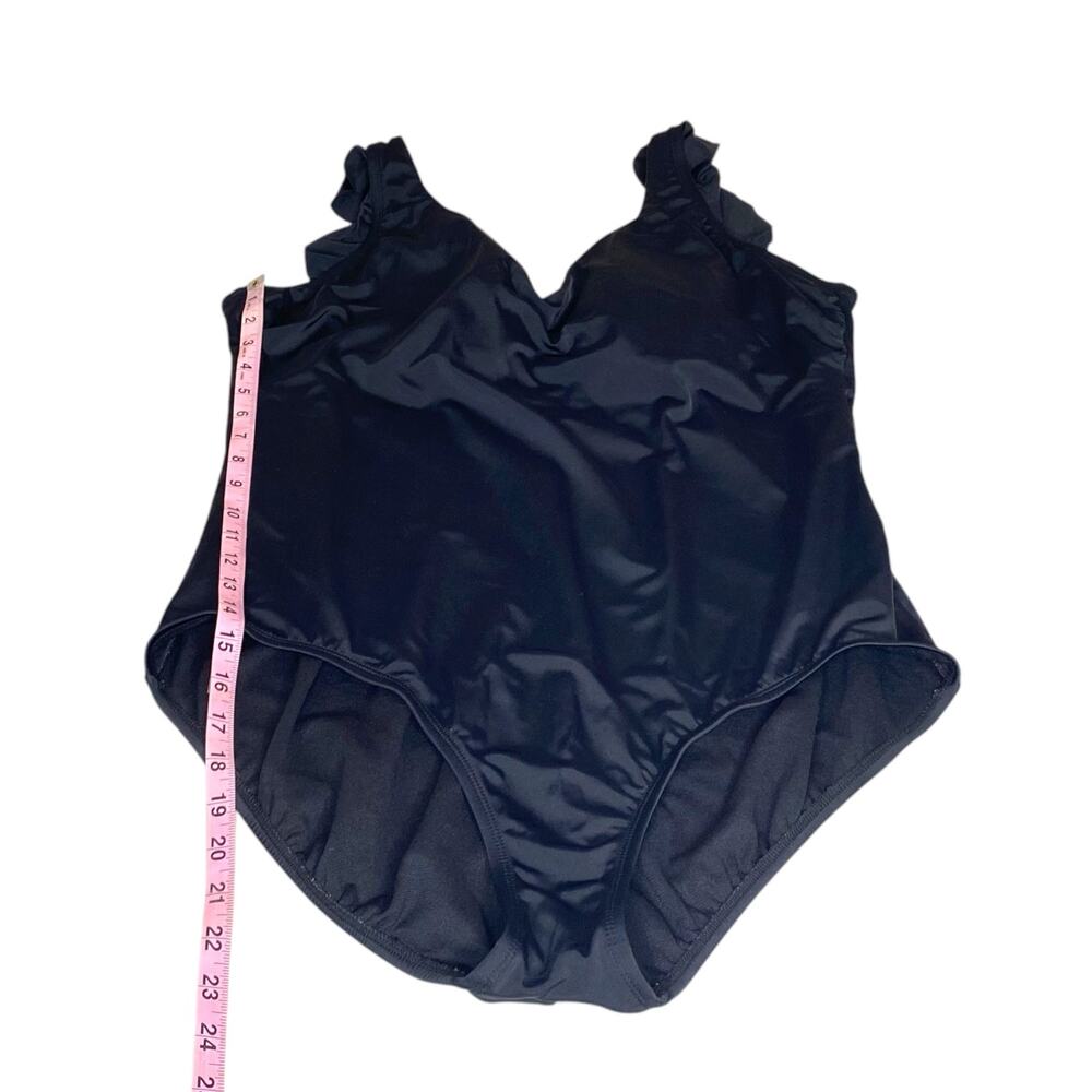 Time and Tru One Piece Swimsuit Black Ruffle Strap V Neck Size 2X 20W-22W Retro - Picture 15 of 16